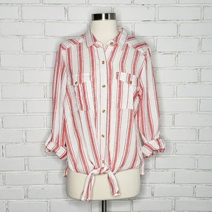 NWT [Thread + Supply] Red Striped Button Tie Top